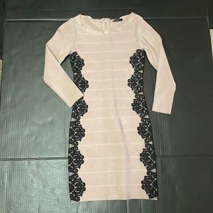 Bebe Pink & Black Lace Bandage Dress XS